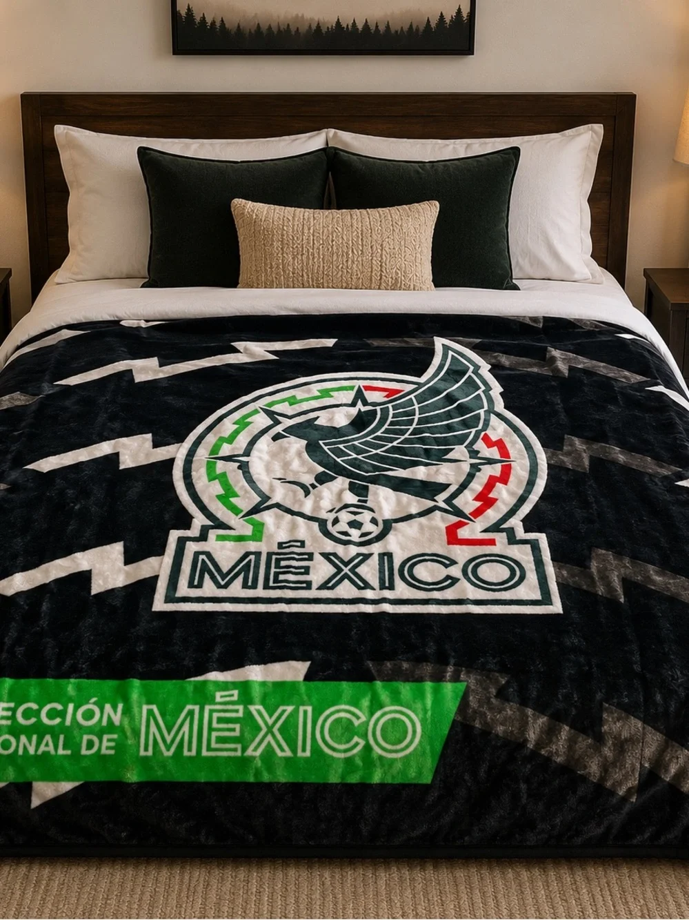 Mexico Themed Plush Throw Blanket - Black & Green